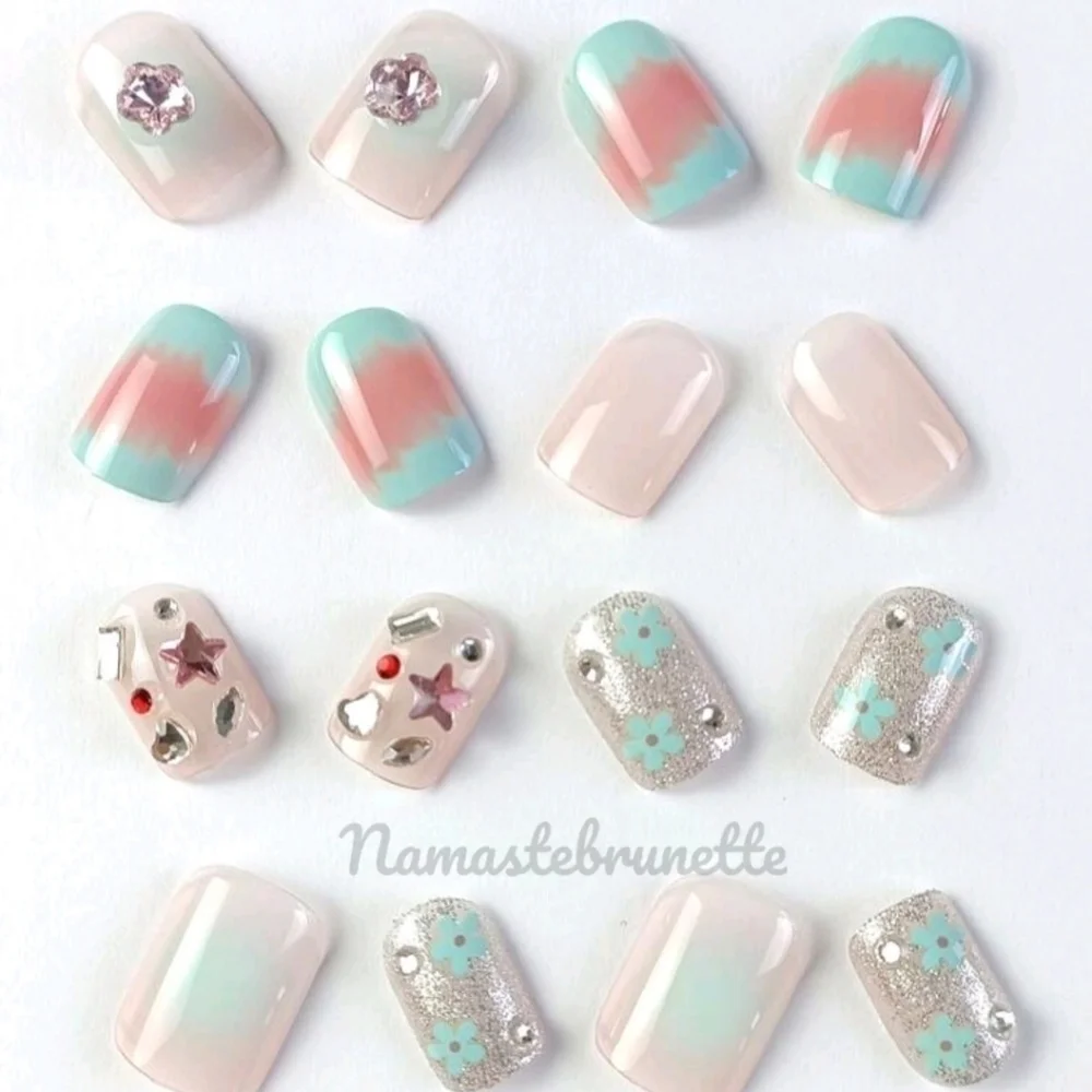 2/$16 3D Rhinestone Glitter Floral Press On Nails